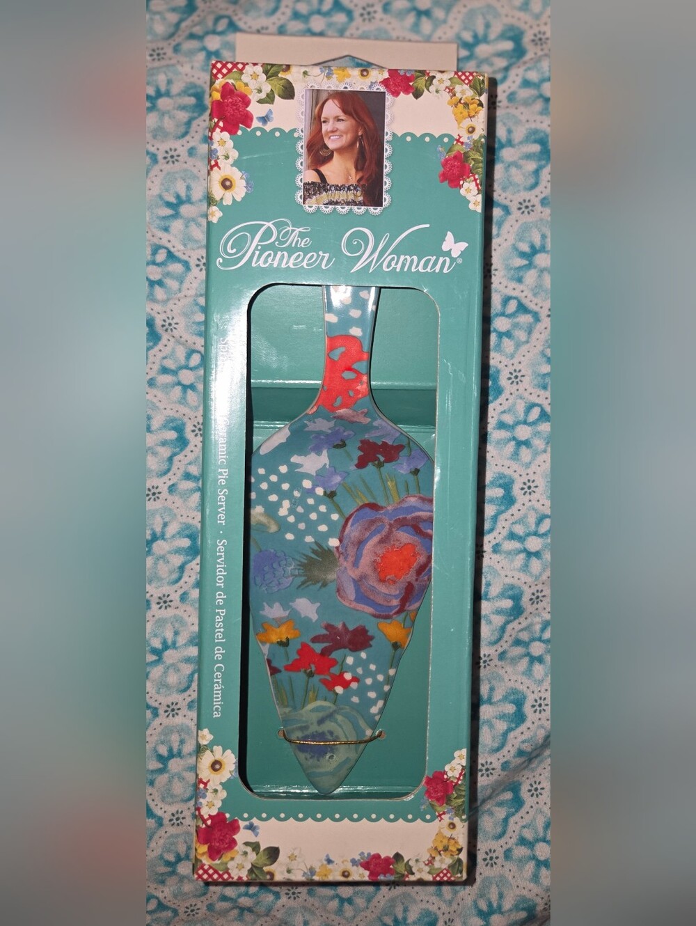 The Pioneer Woman Teal Floral Ceramic Pie Server